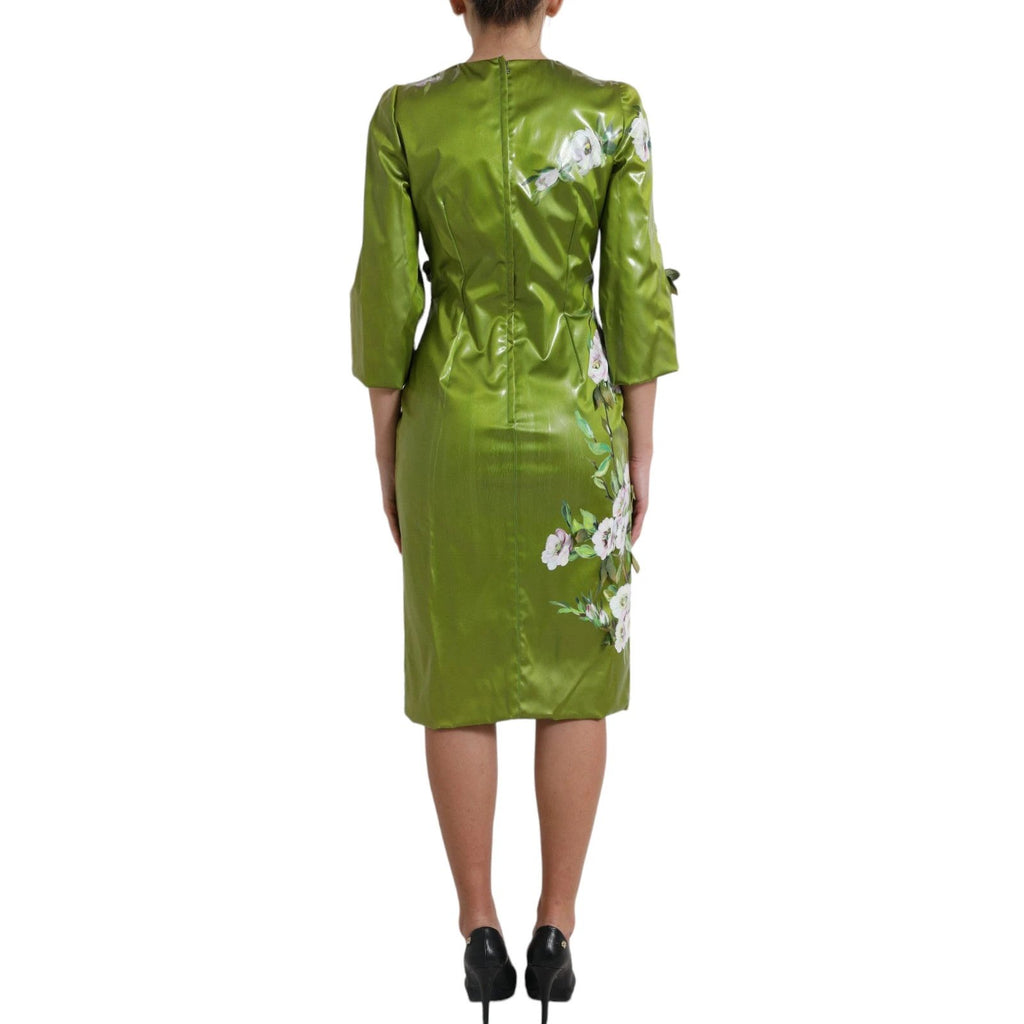 Dolce & Gabbana Green Floral Embellished Sheath Midi Dress by Dolce & Gabbana