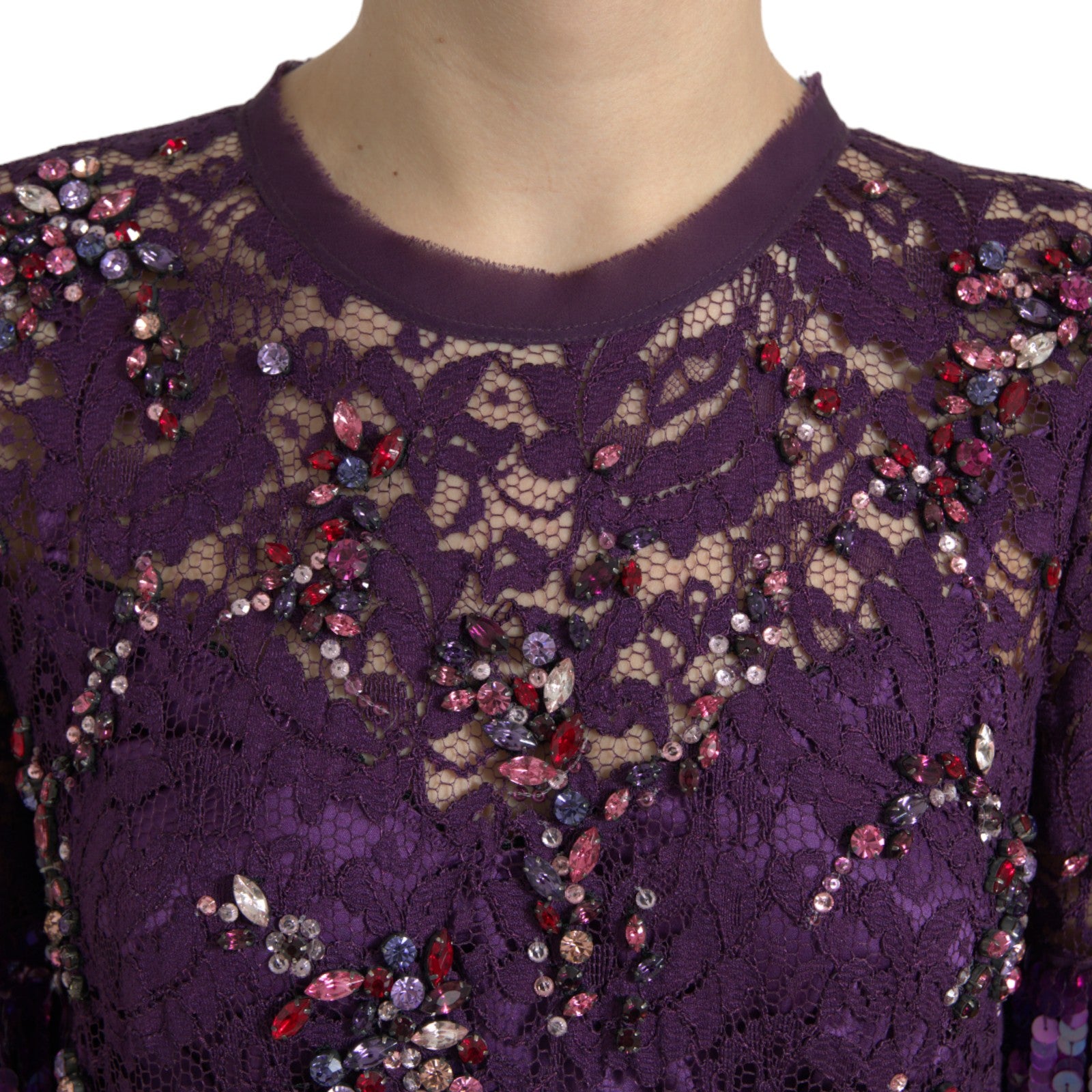 Dolce & Gabbana Purple floral lace crystal embedded dress by Dolce & Gabbana