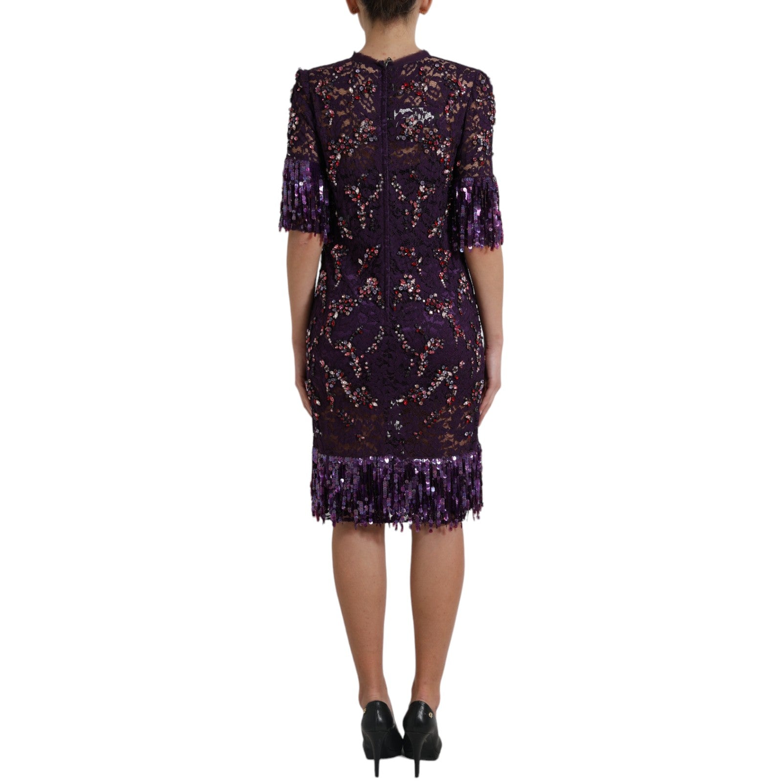 Dolce & Gabbana Purple floral lace crystal embedded dress by Dolce & Gabbana