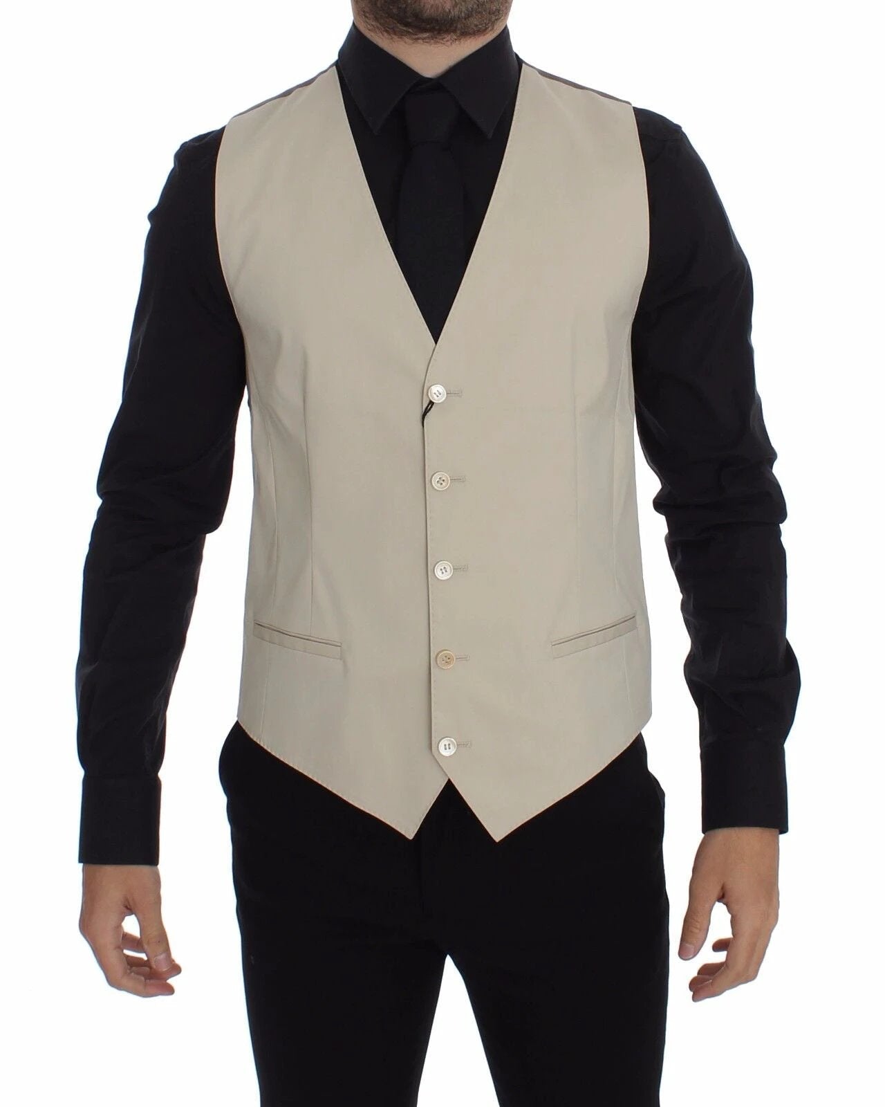 Dolce & Gabbana Beige Cotton Stretch Dress Vest Blazer by Dolce & Gabbana