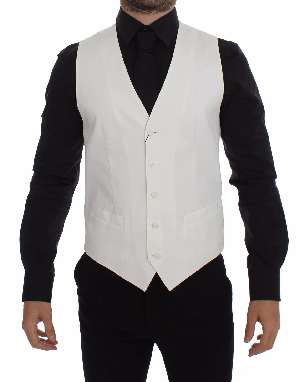Dolce & Gabbana White Cotton Silk Blend Dress Vest Blazer by Dolce & Gabbana
