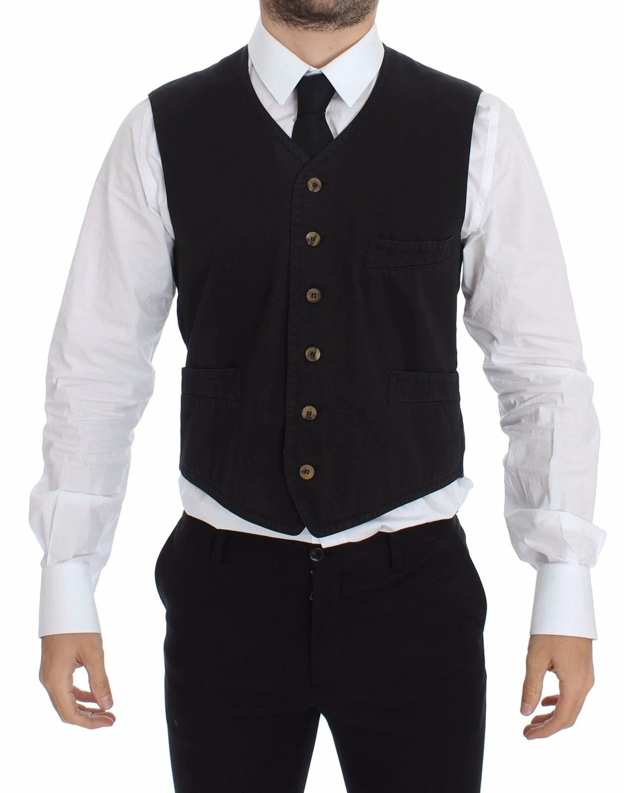 Dolce & Gabbana Black Cotton Viscose Dress Vest Blazer by Dolce & Gabbana