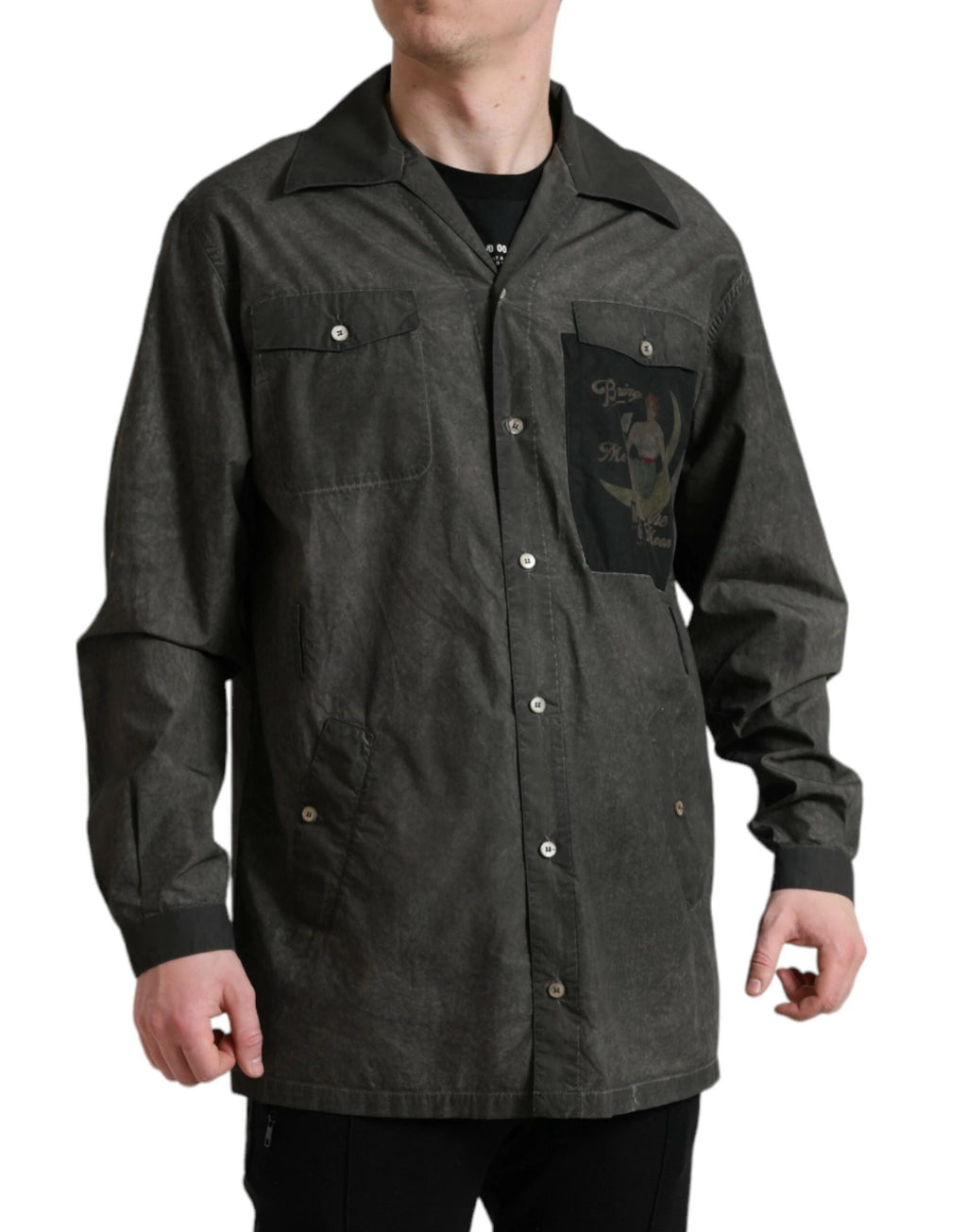Dolce & Gabbana Dark Gray Cotton Collared Long Sleeves Shirt by Dolce & Gabbana
