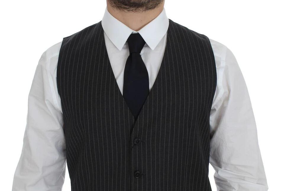 Dolce & Gabbana Gray Striped Wool Single Breasted Vest by Dolce & Gabbana