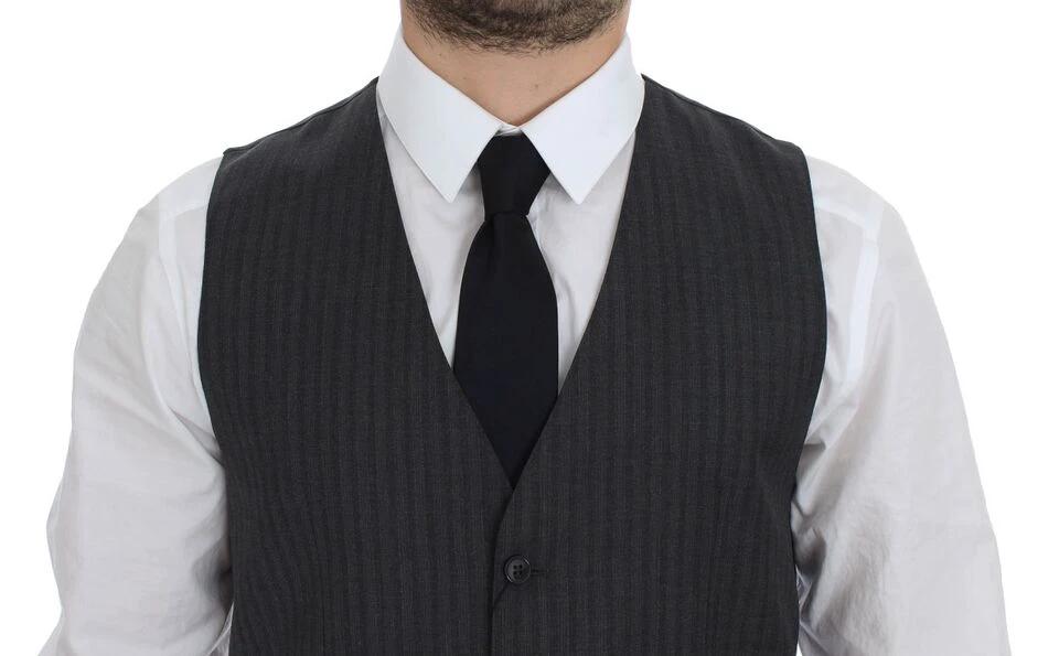Dolce & Gabbana Black Striped Wool Single Breasted Vest by Dolce & Gabbana