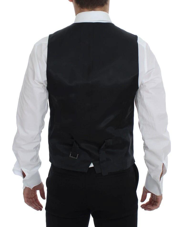 Dolce & Gabbana Black Striped Wool Single Breasted Vest by Dolce & Gabbana