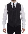 Dolce & Gabbana Gray Striped Wool Logo Vest Gilet Weste by Dolce & Gabbana