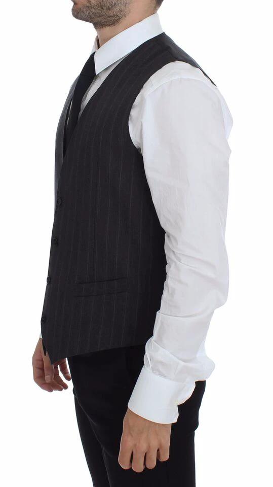 Dolce & Gabbana Gray Striped Wool Logo Vest Gilet Weste by Dolce & Gabbana