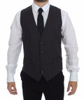 Dolce & Gabbana Gray Striped Wool Logo Vest Gilet Weste by Dolce & Gabbana