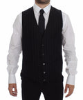 Dolce & Gabbana Black Striped Wool Logo Vest Gilet Weste by Dolce & Gabbana