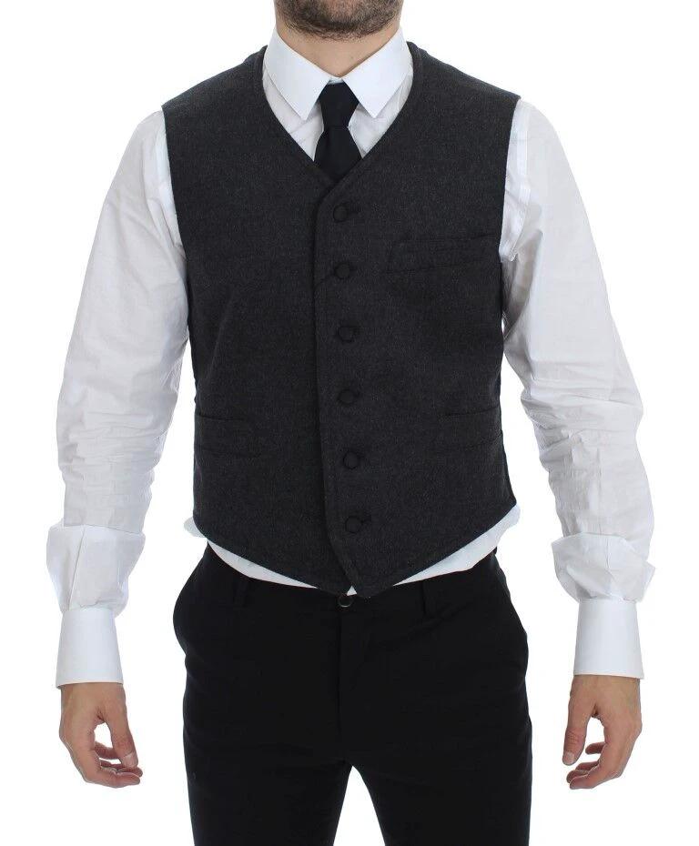 Dolce & Gabbana Gray Wool Blend Logo Vest Gilet Weste by Dolce & Gabbana