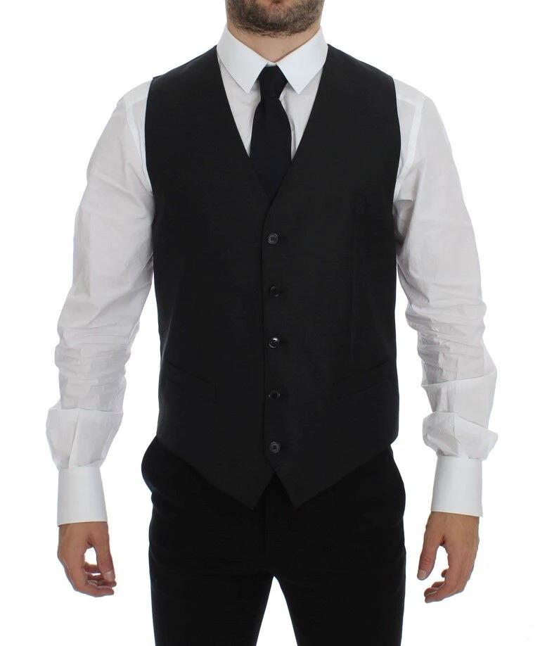 Dolce & Gabbana Gray Wool Silk Dress Vest Gilet Weste by Dolce & Gabbana