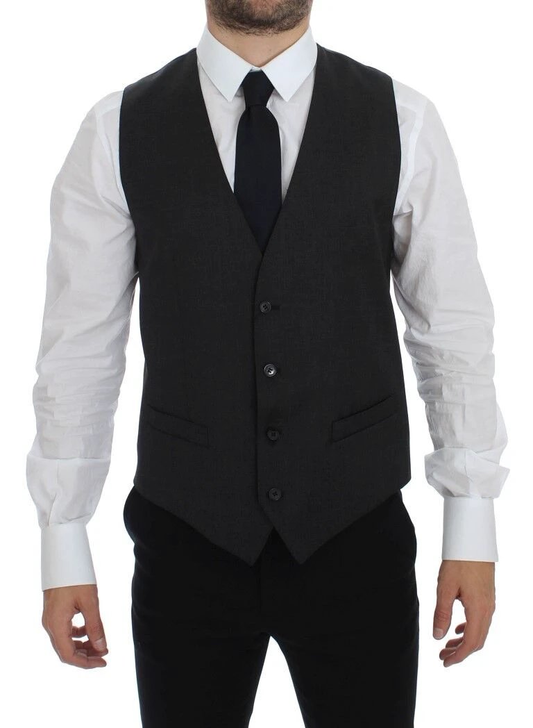 Dolce & Gabbana Gray Wool Formal Dress Vest Gilet Weste by Dolce & Gabbana