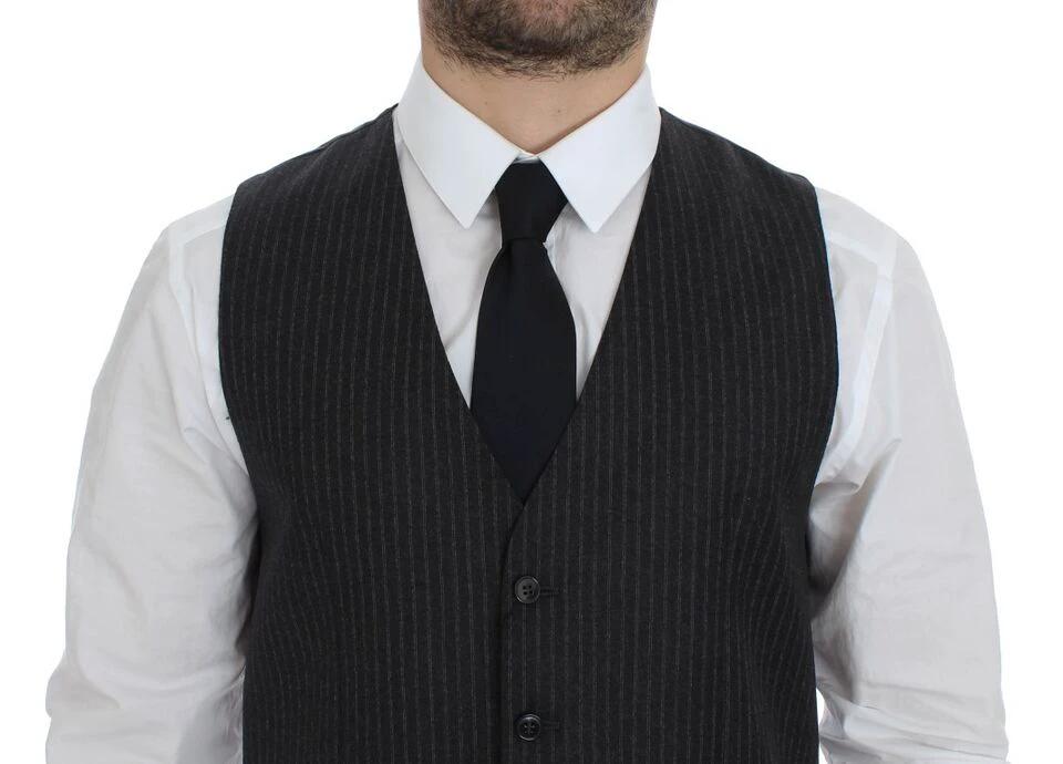Dolce & Gabbana Gray Striped Wool Single Breasted Vest by Dolce & Gabbana