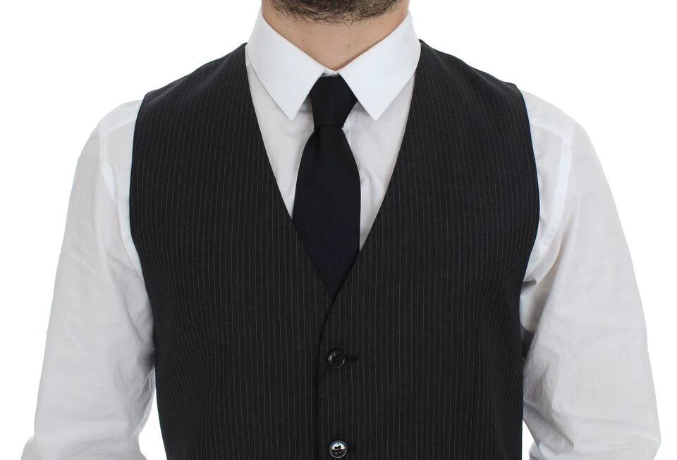 Dolce & Gabbana Gray Striped Wool Single Breasted Vest by Dolce & Gabbana