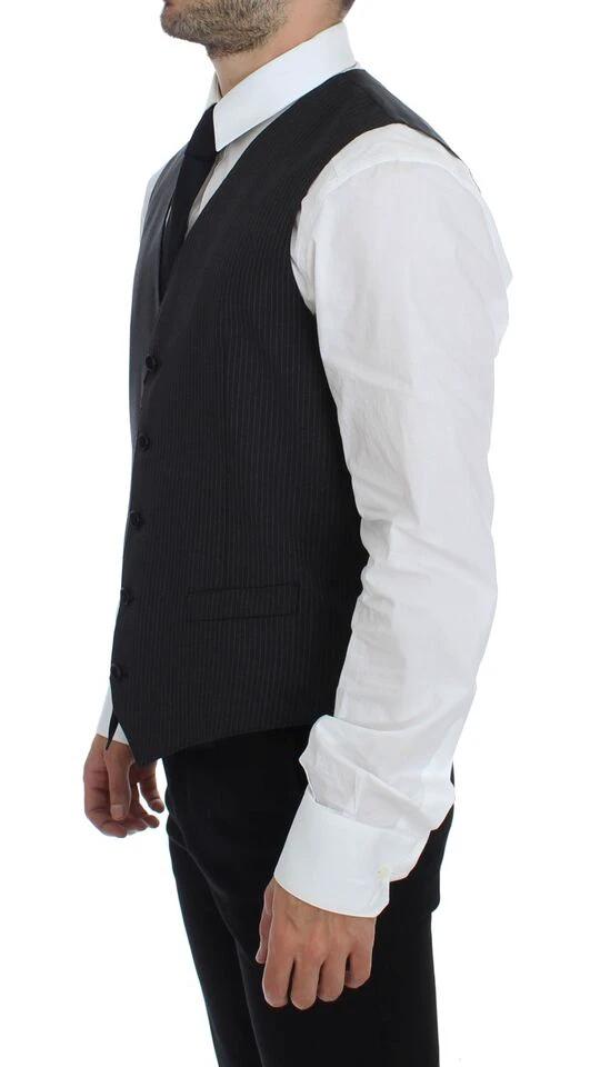 Dolce & Gabbana Gray Striped Wool Single Breasted Vest by Dolce & Gabbana