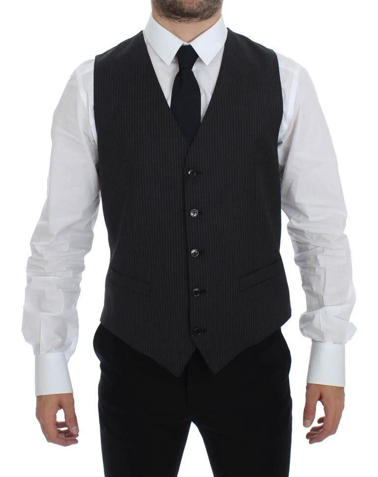 Dolce & Gabbana Gray Striped Wool Single Breasted Vest by Dolce & Gabbana