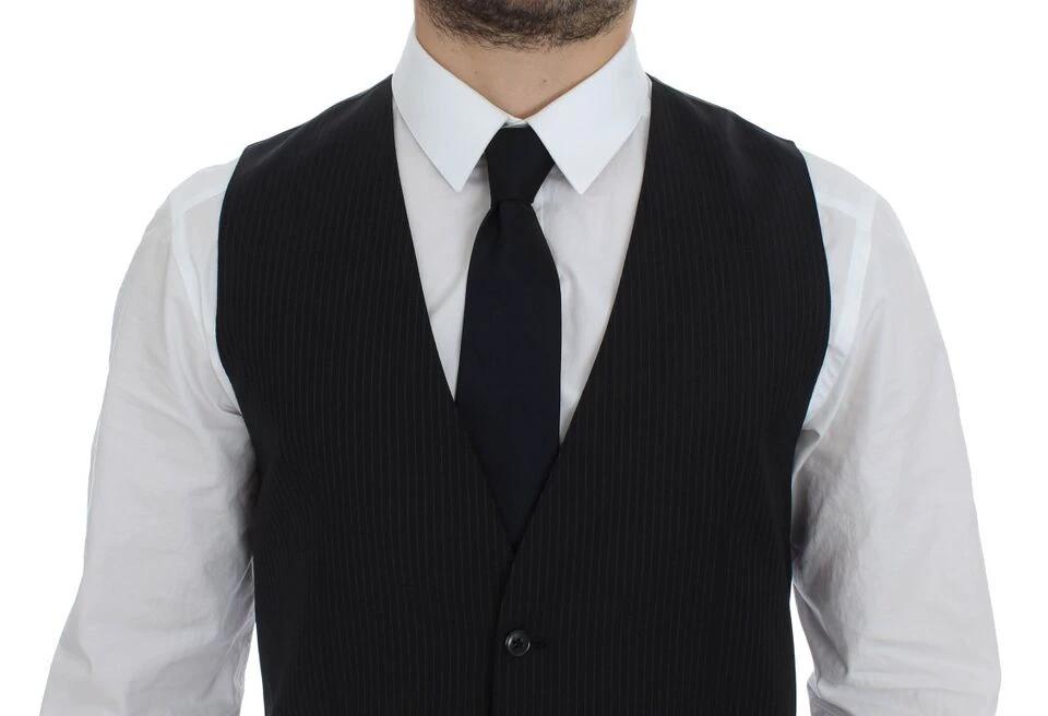 Dolce & Gabbana Black Striped Wool Single Breasted Vest by Dolce & Gabbana