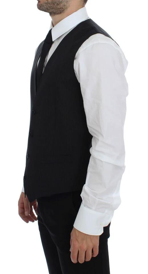 Dolce & Gabbana Black Striped Wool Single Breasted Vest by Dolce & Gabbana