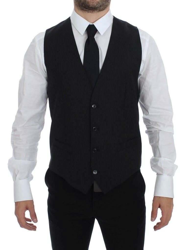 Dolce & Gabbana Black Striped Wool Single Breasted Vest by Dolce & Gabbana