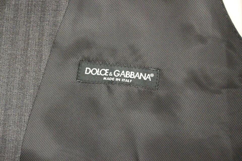Dolce & Gabbana Gray Striped Wool Single Breasted Vest by Dolce & Gabbana