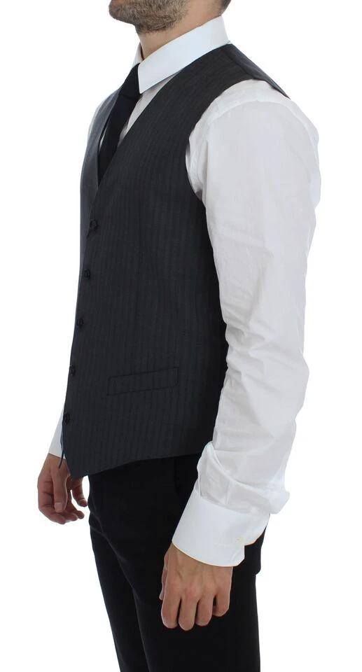 Dolce & Gabbana Gray Striped Wool Single Breasted Vest by Dolce & Gabbana