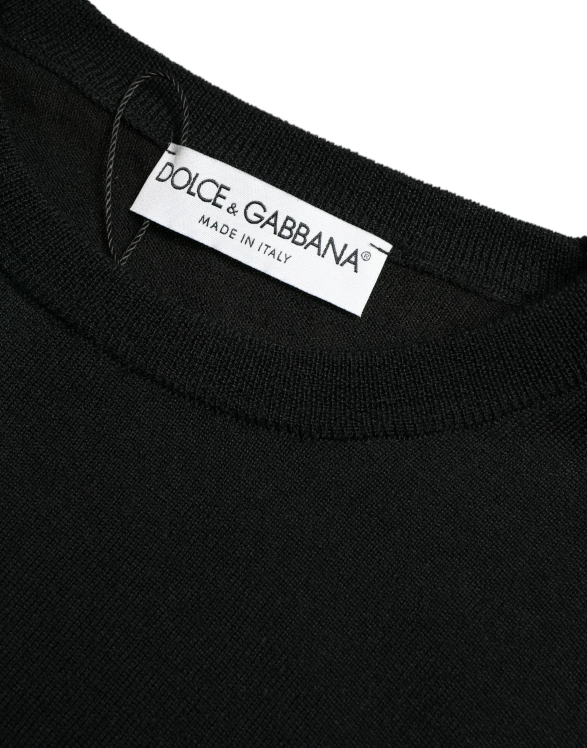 Dolce & Gabbana Black Wool Round Neck Pullover Sweater by Dolce & Gabbana
