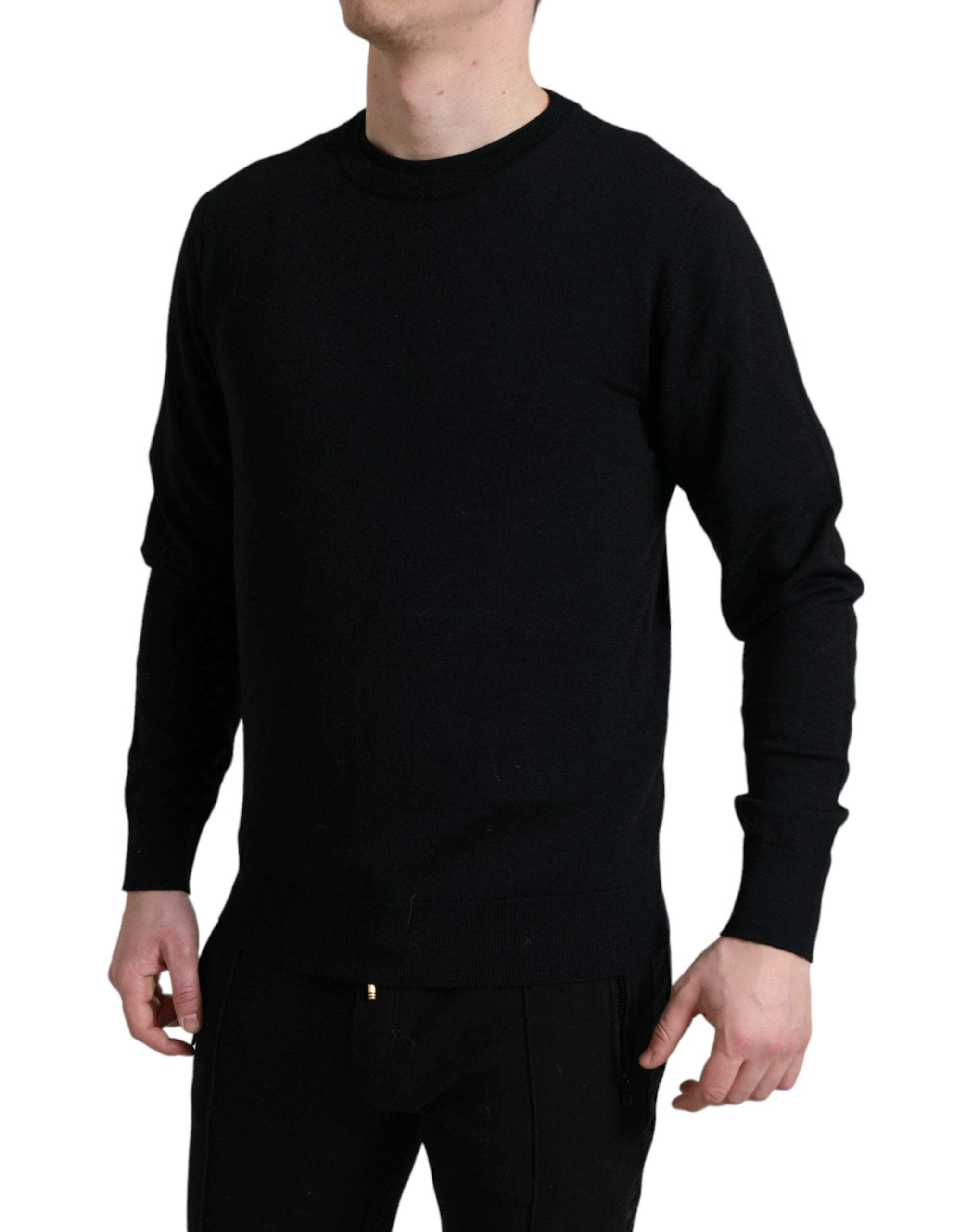 Dolce & Gabbana Black Wool Round Neck Pullover Sweater by Dolce & Gabbana
