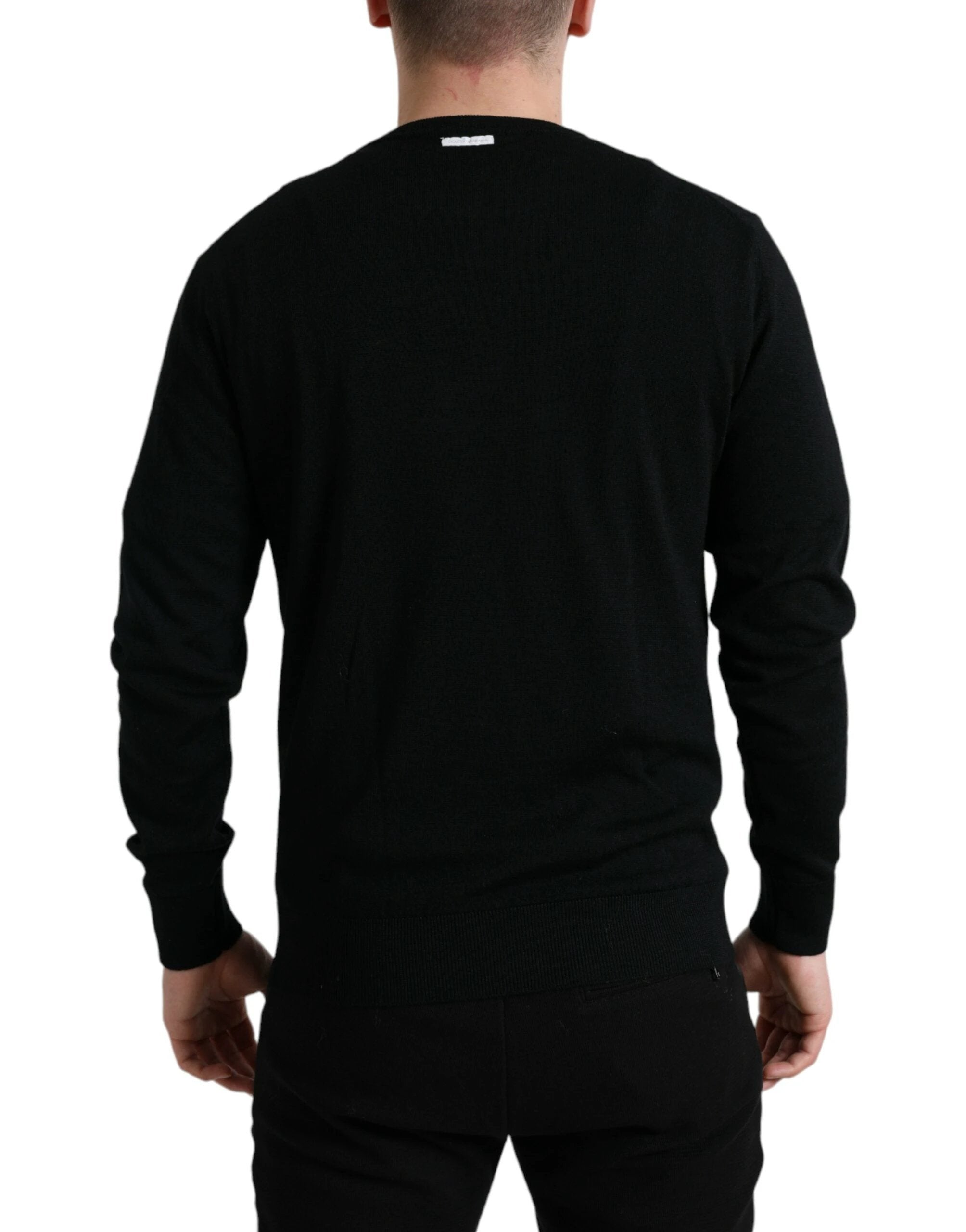 Dolce & Gabbana Black Wool Round Neck Pullover Sweater by Dolce & Gabbana