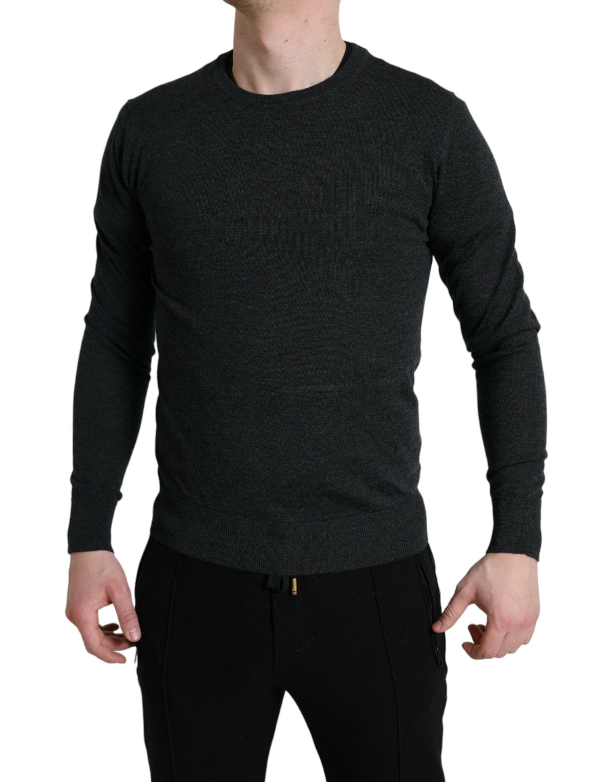 Dolce & Gabbana Gray Wool Round Neck Pullover Sweater by Dolce & Gabbana