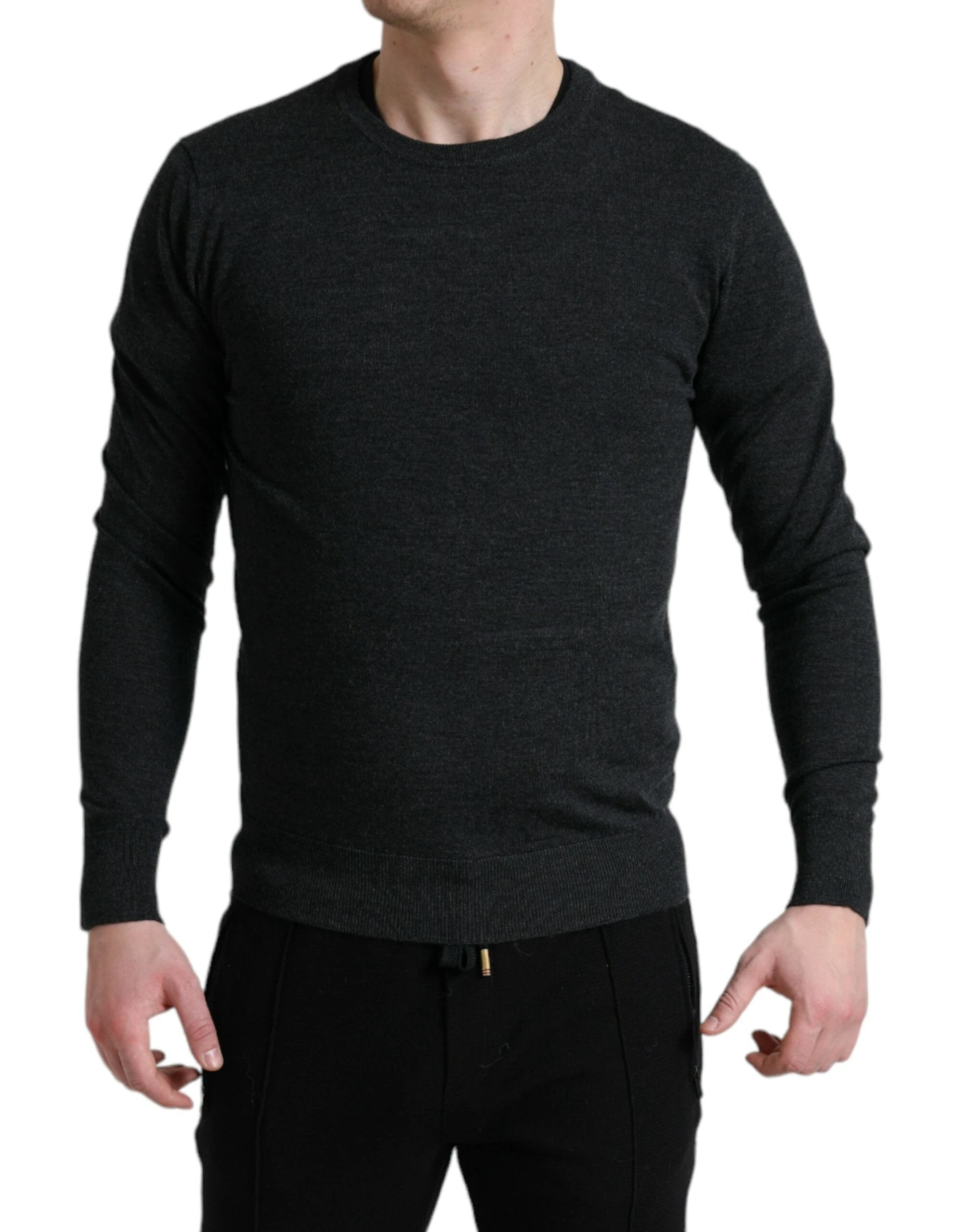 Dolce & Gabbana Gray Wool Round Neck Pullover Sweater by Dolce & Gabbana