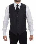 Dolce & Gabbana Gray Striped Wool Logo Vest Gilet Weste by Dolce & Gabbana