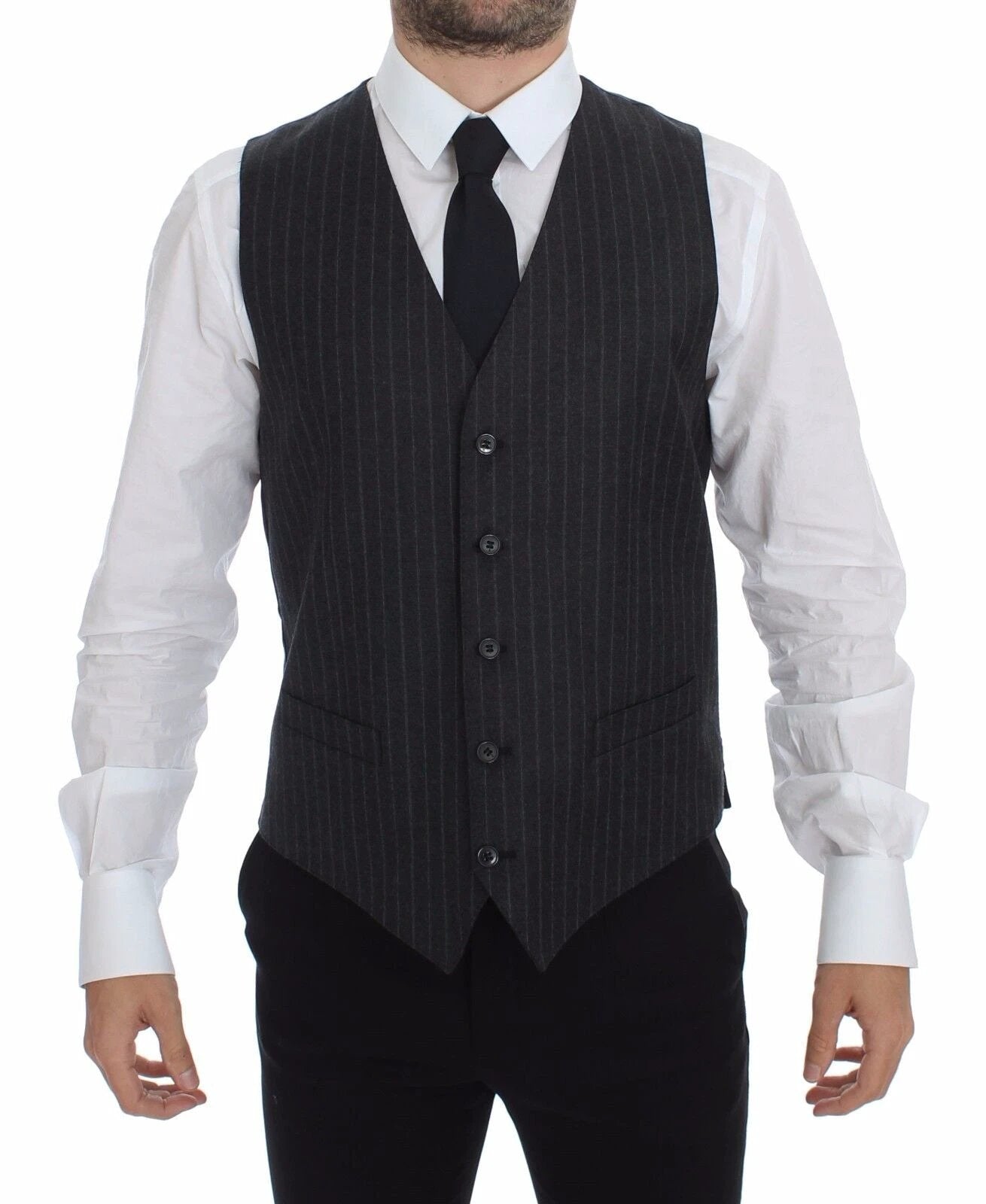 Dolce & Gabbana Gray Striped Wool Logo Vest Gilet Weste by Dolce & Gabbana