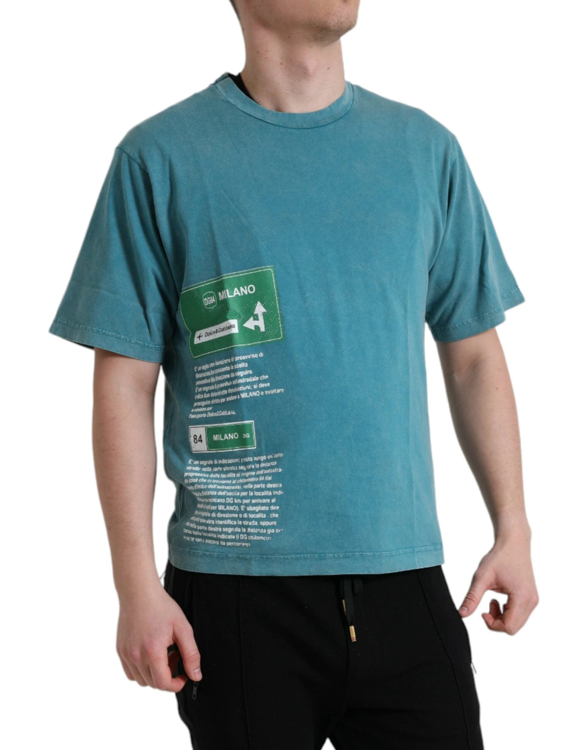 Dolce & Gabbana Blue Cotton Milano Street Round Neck T-shirt by Dolce & Gabbana