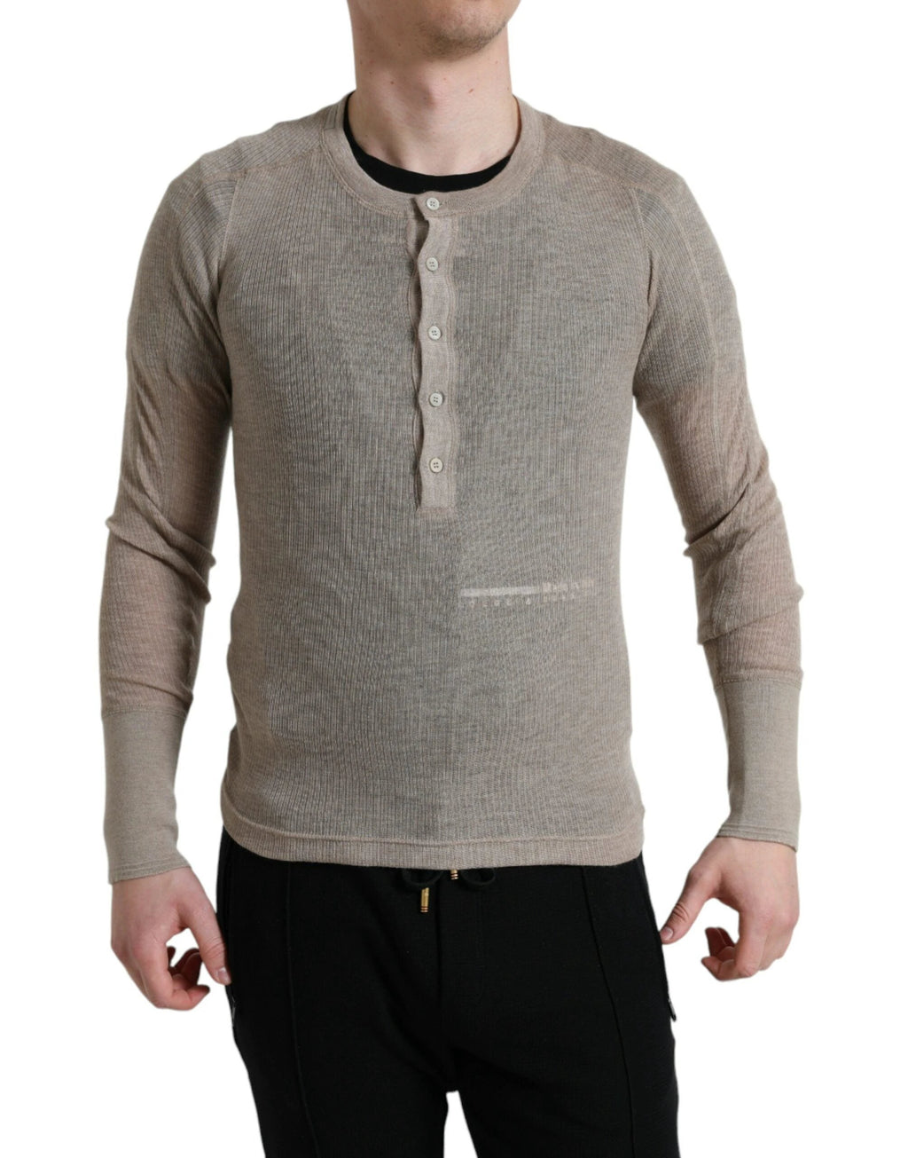 Dolce & Gabbana Henley Pullover Beige Cashmere Sweater by Dolce & Gabbana