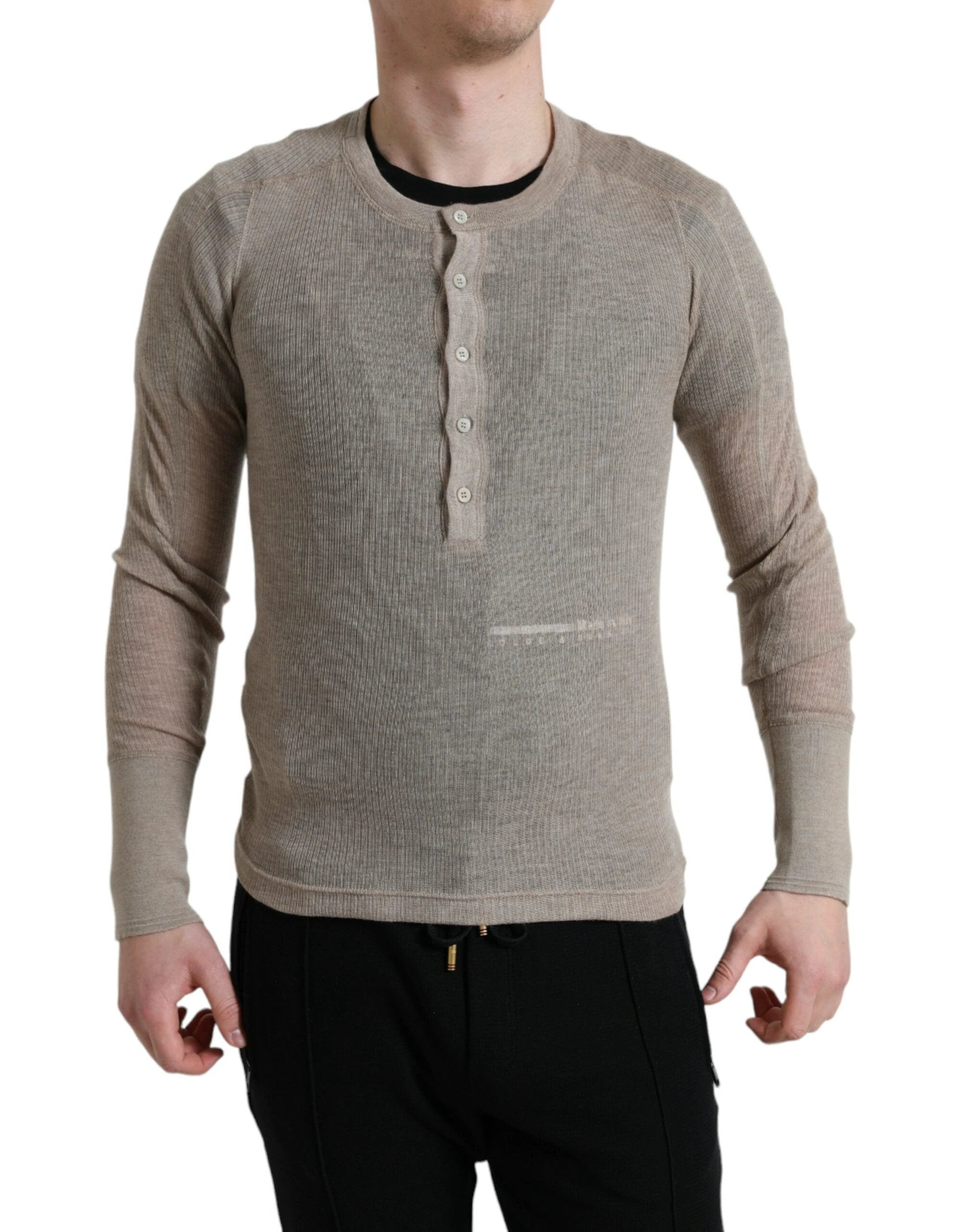 Dolce & Gabbana Henley Pullover Beige Cashmere Sweater by Dolce & Gabbana