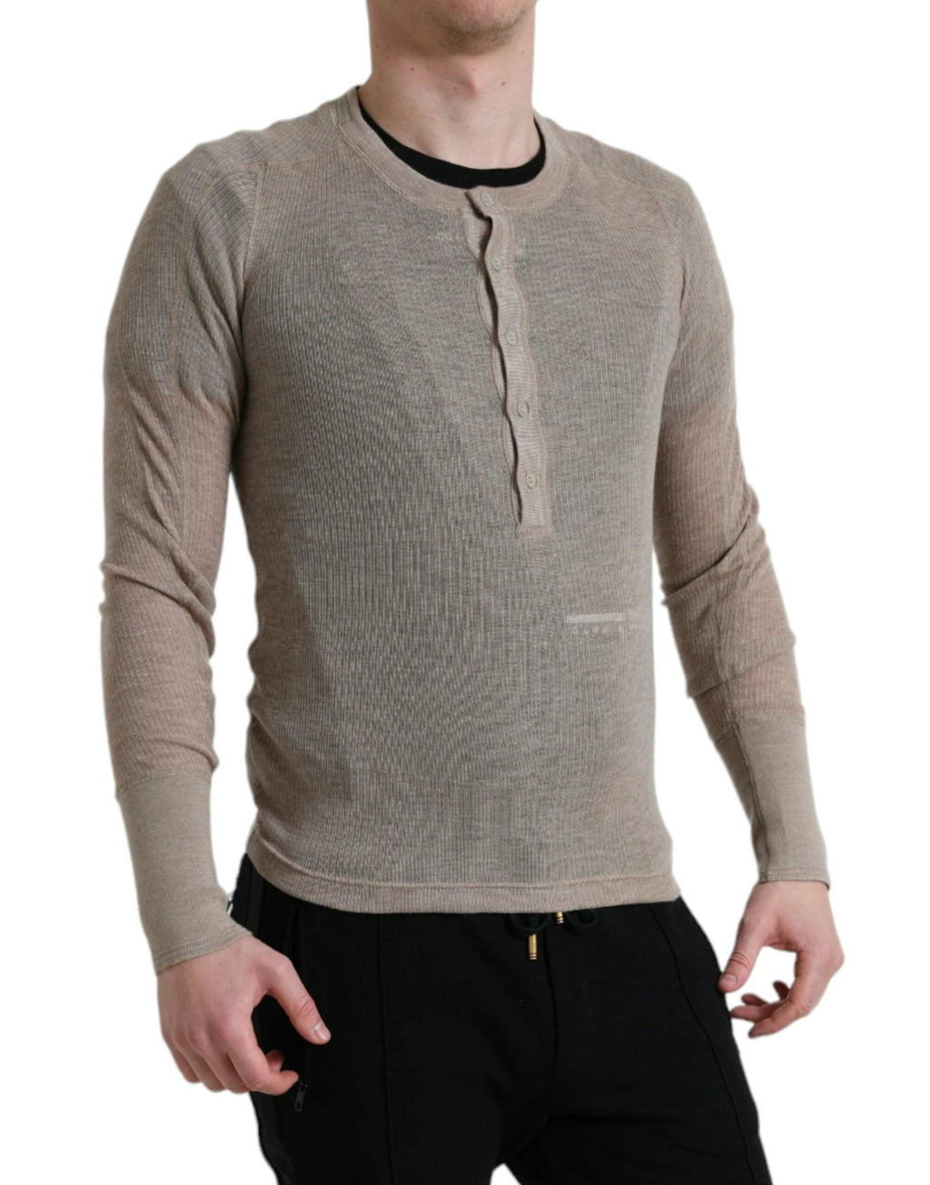 Dolce & Gabbana Henley Pullover Beige Cashmere Sweater by Dolce & Gabbana