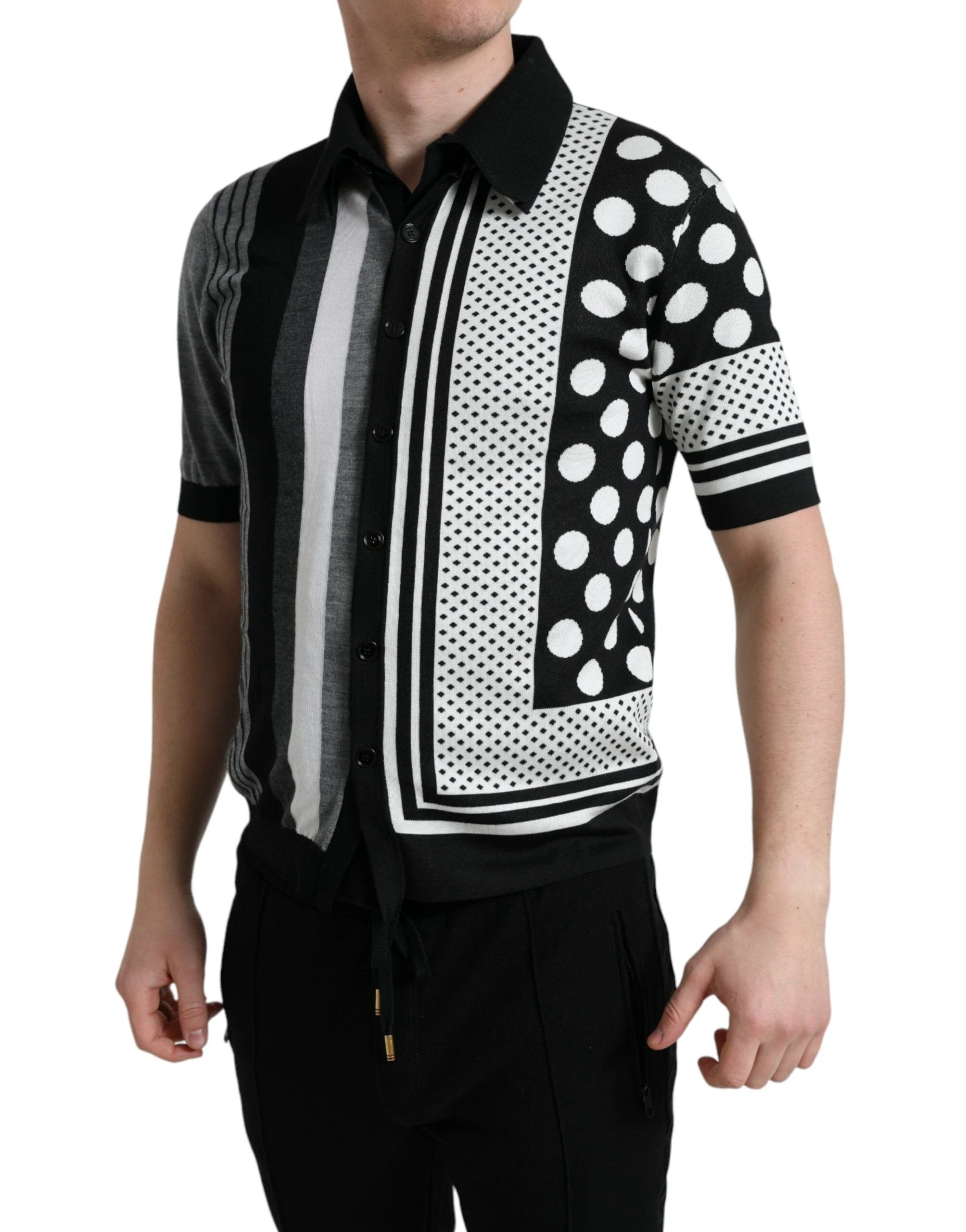 Dolce & Gabbana Black White Jumper Cardigan Polo Sweater by Dolce & Gabbana