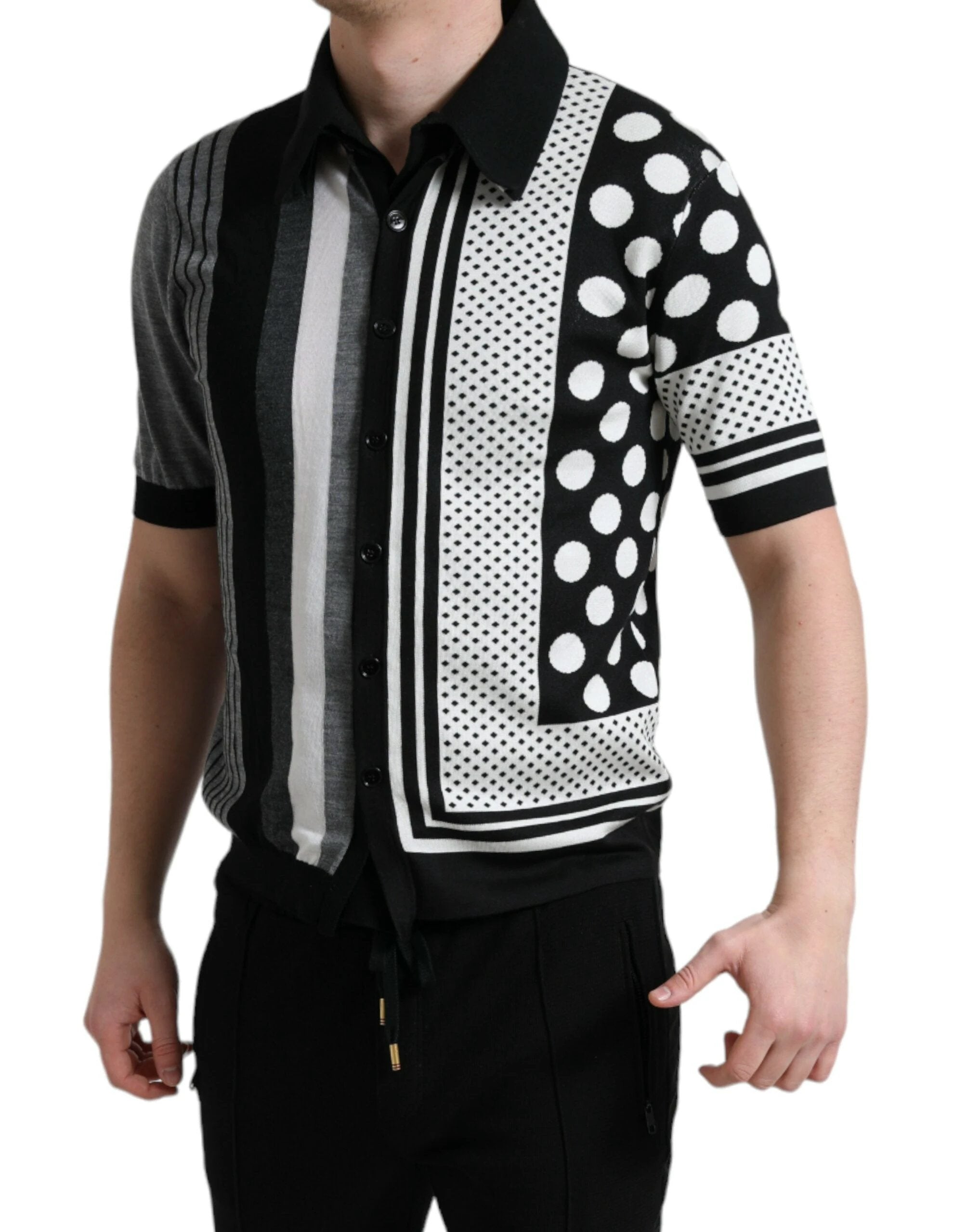 Dolce & Gabbana Black White Jumper Cardigan Polo Sweater by Dolce & Gabbana