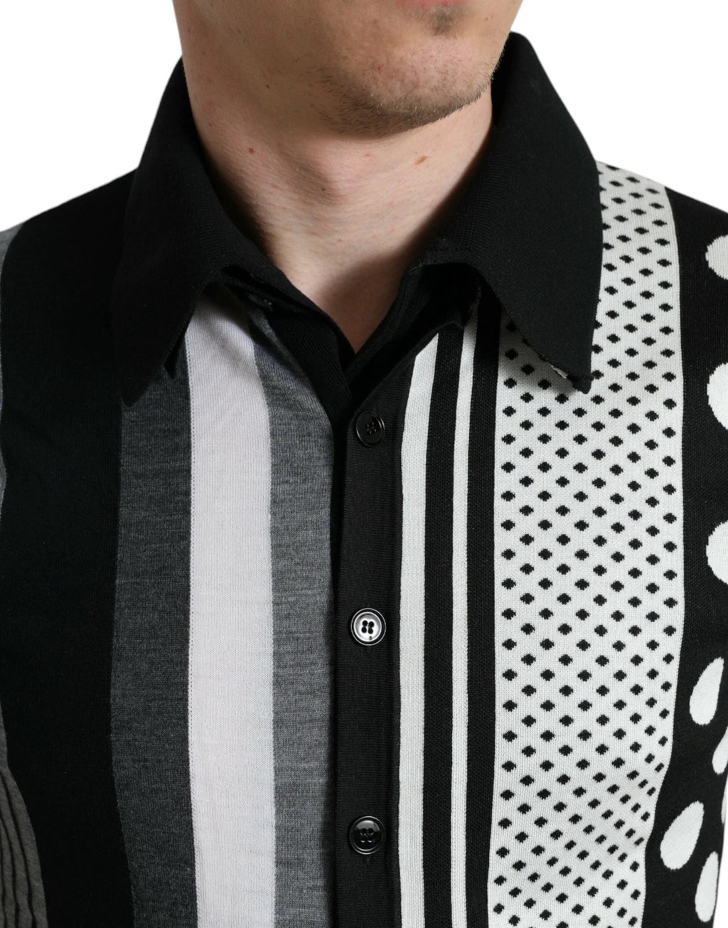 Dolce & Gabbana Black White Jumper Cardigan Polo Sweater by Dolce & Gabbana