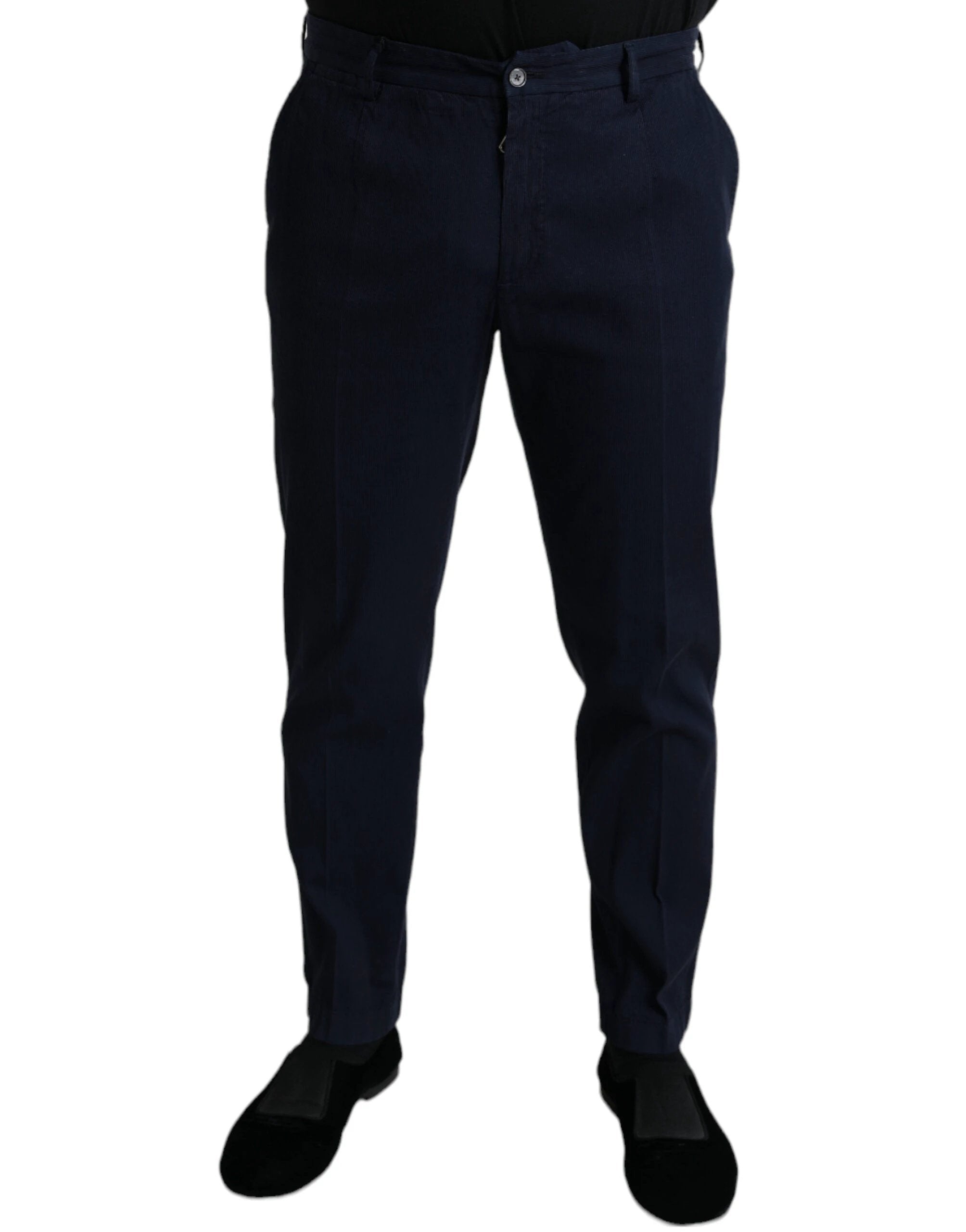 Dolce & Gabbana Dark Blue Cotton Stretch Slim Fit Dress Pants by Dolce & Gabbana