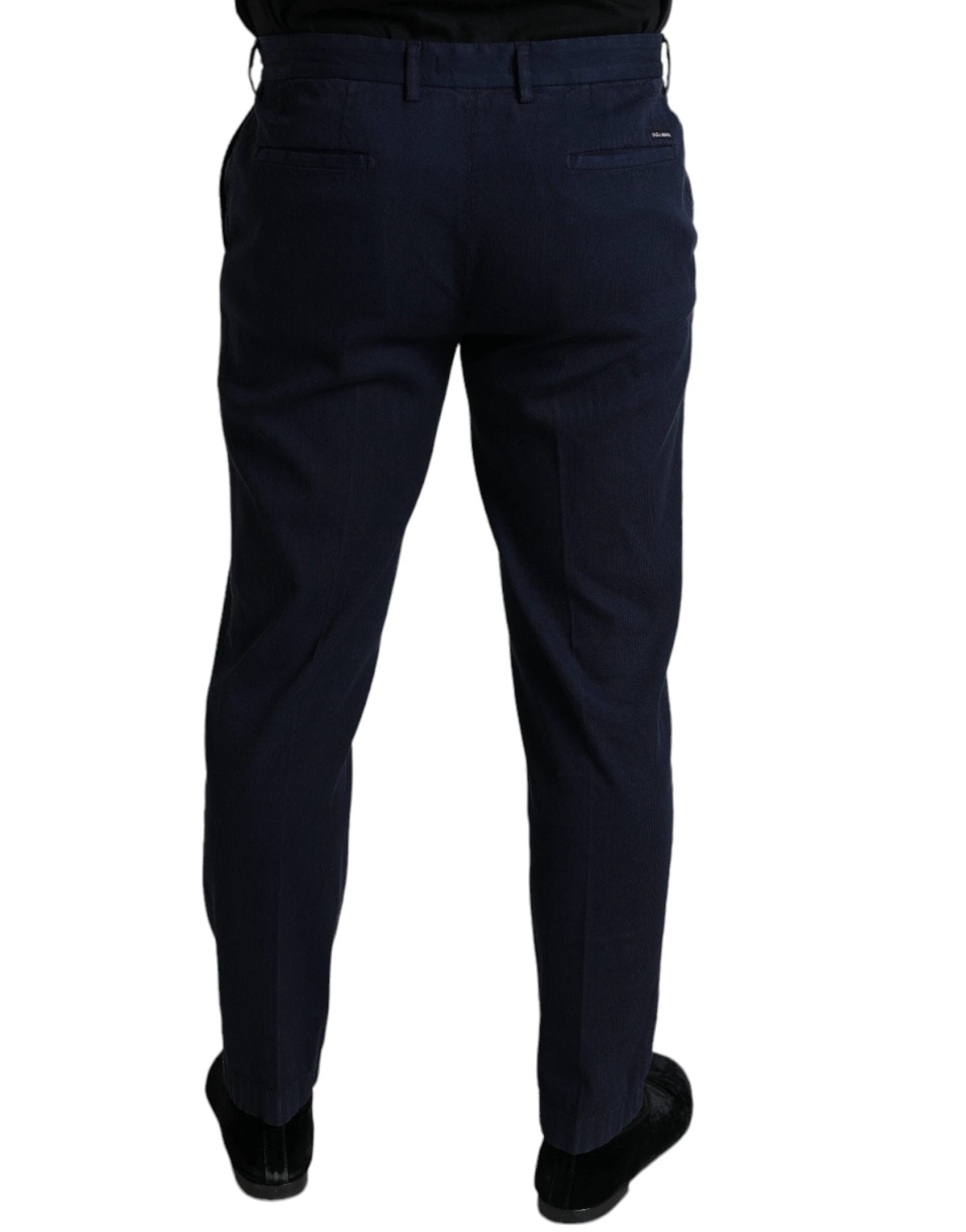 Dolce & Gabbana Dark Blue Cotton Stretch Slim Fit Dress Pants by Dolce & Gabbana