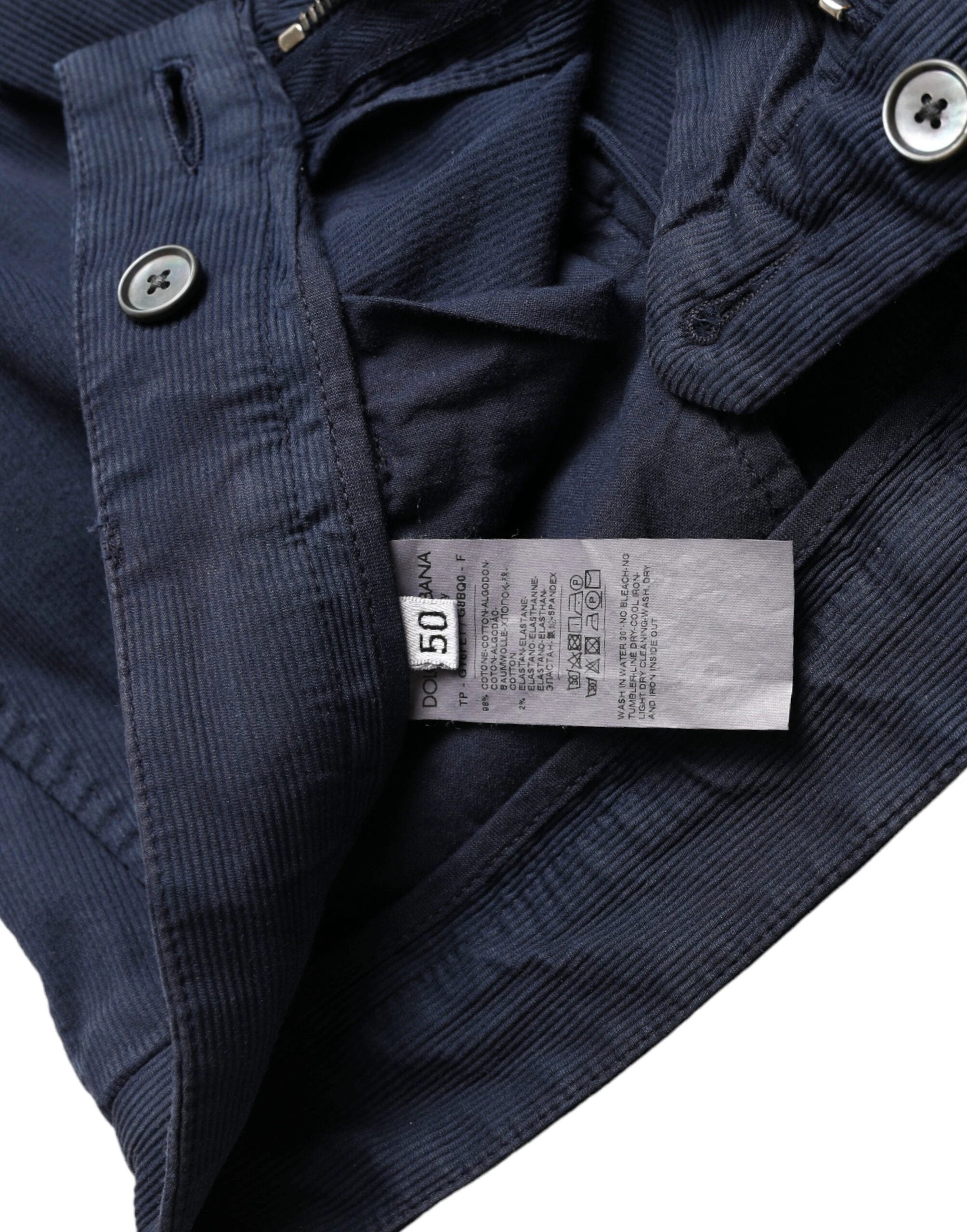 Dolce & Gabbana Dark Blue Cotton Stretch Slim Fit Dress Pants by Dolce & Gabbana