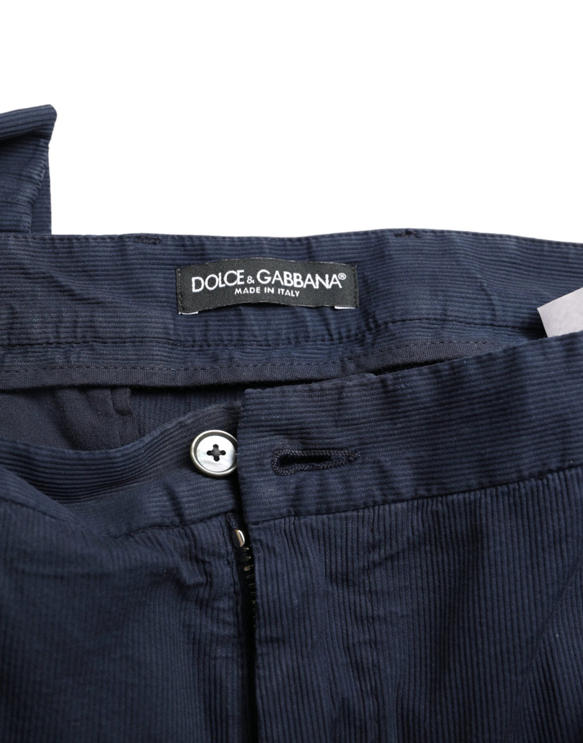 Dolce & Gabbana Dark Blue Cotton Stretch Slim Fit Dress Pants by Dolce & Gabbana