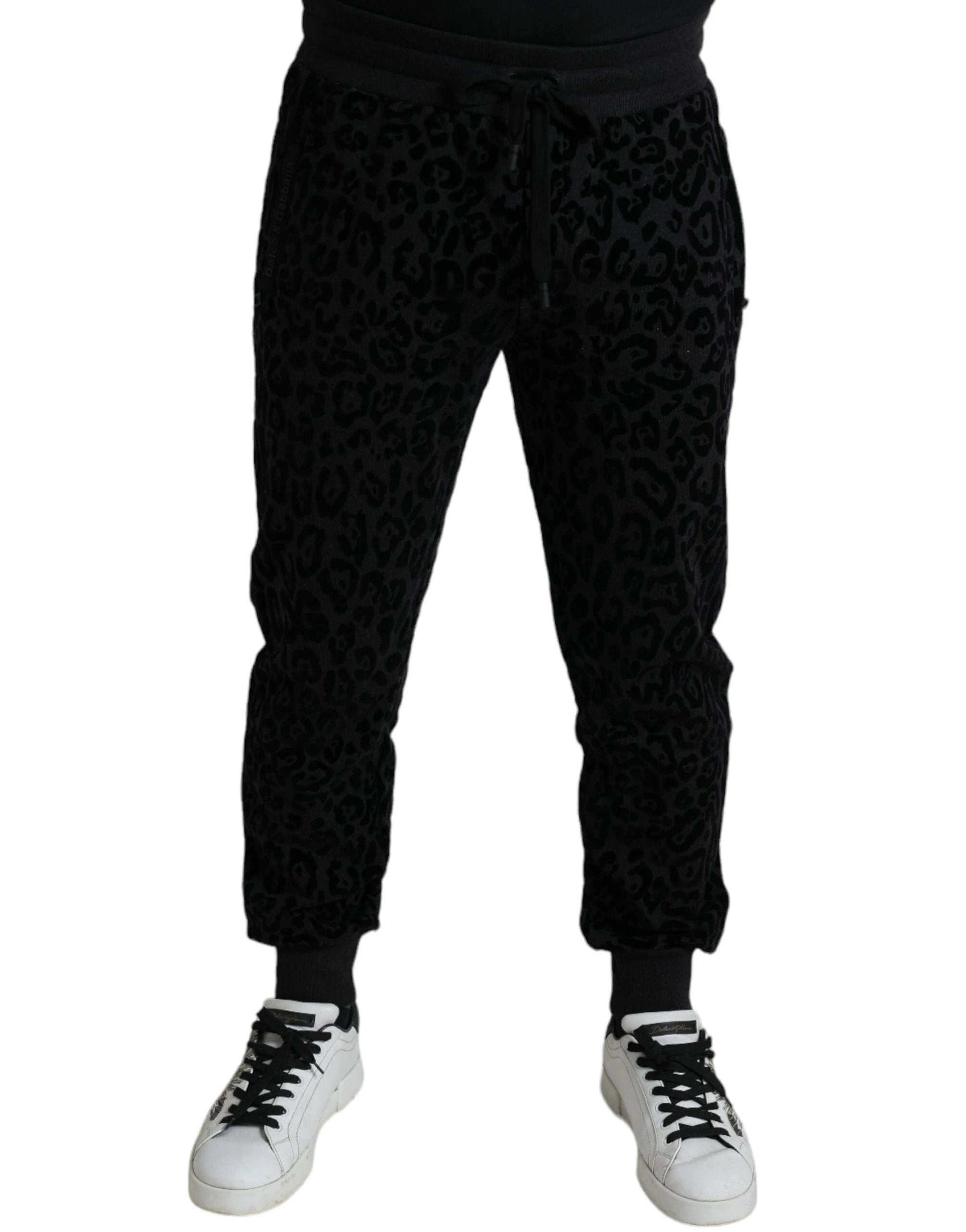 Dolce & Gabbana Black Leopard Cotton Slim Fit Jogger Pants by Dolce & Gabbana