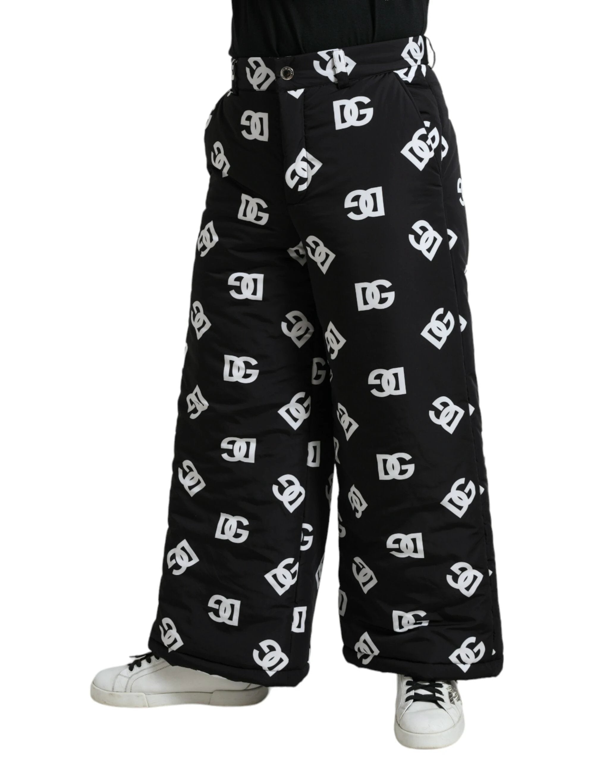 Dolce & Gabbana Black Logo DG Print Wide Leg Pants by Dolce & Gabbana
