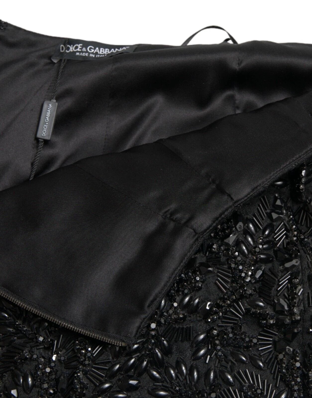 Dolce & Gabbana Black Crystal Handmade Knee Pencil Skirt by Dolce & Gabbana