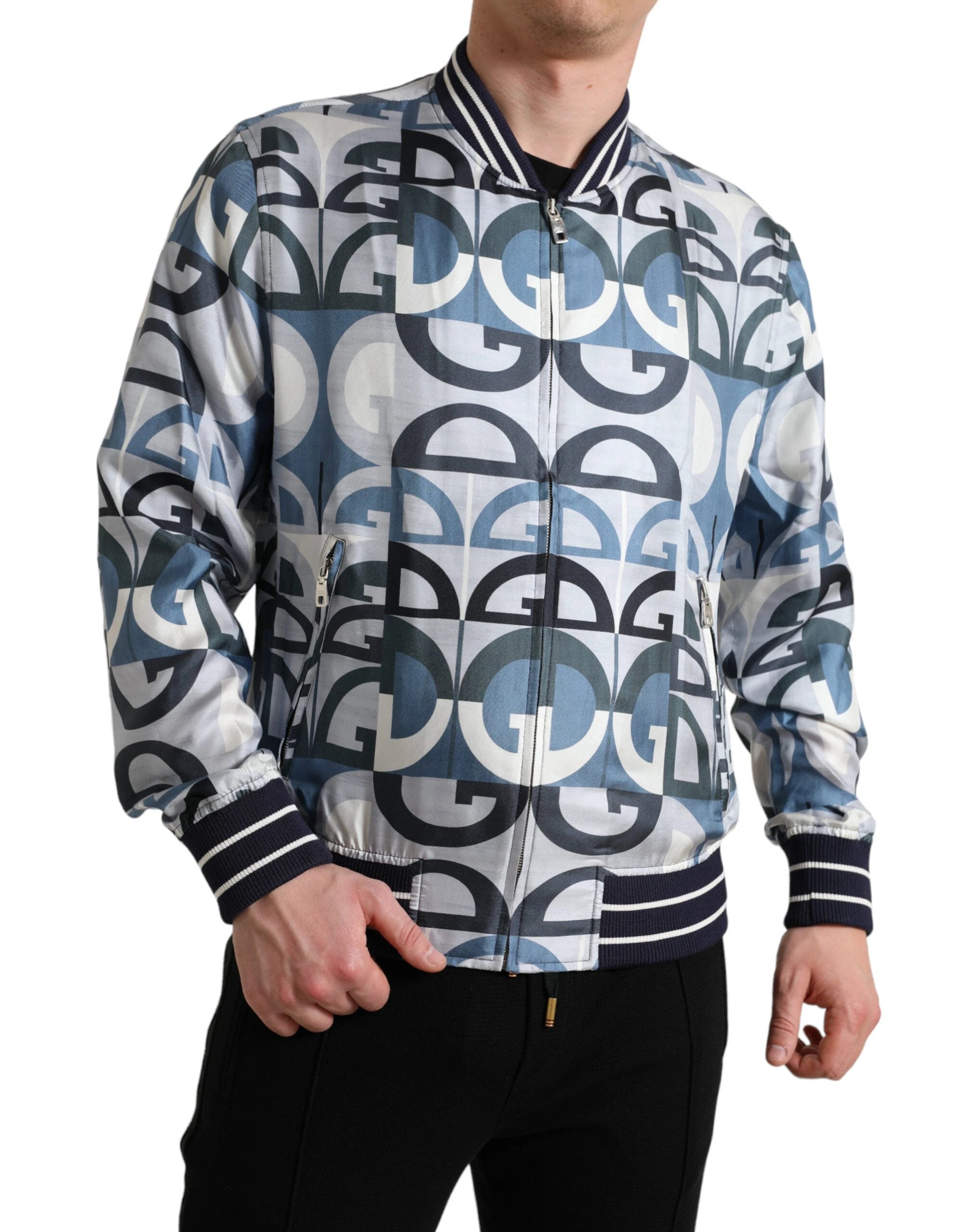 Dolce & Gabbana Multicolor Logo Print Bomber Blouson Jacket by Dolce & Gabbana