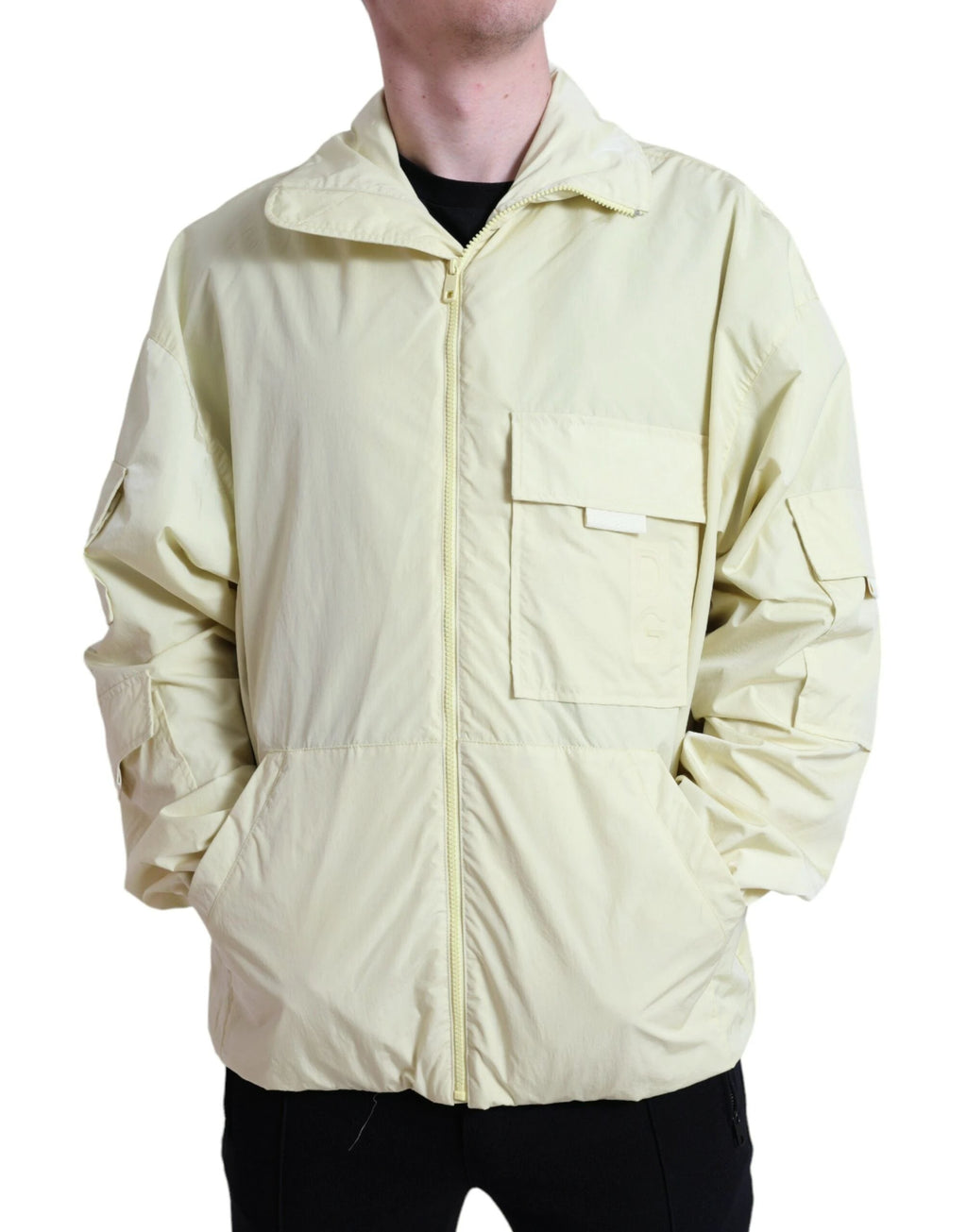 Dolce & Gabbana Yellow Nylon Collared Full Zip Parka Jacket by Dolce & Gabbana
