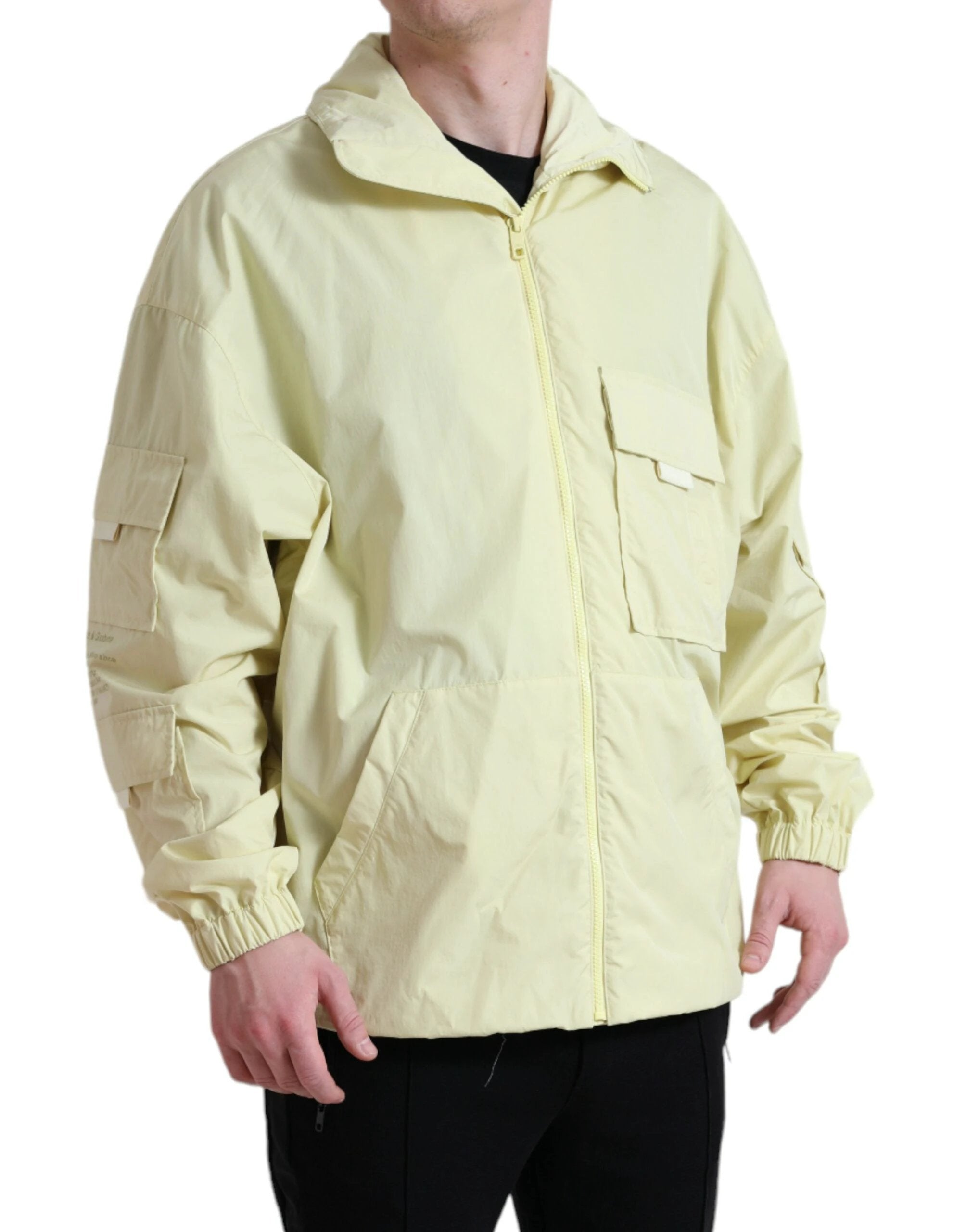 Dolce & Gabbana Yellow Nylon Collared Full Zip Parka Jacket by Dolce & Gabbana